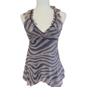 Weston Wear Sheer Zebra Print Handkerchief Ruffle Halter Top Size XS